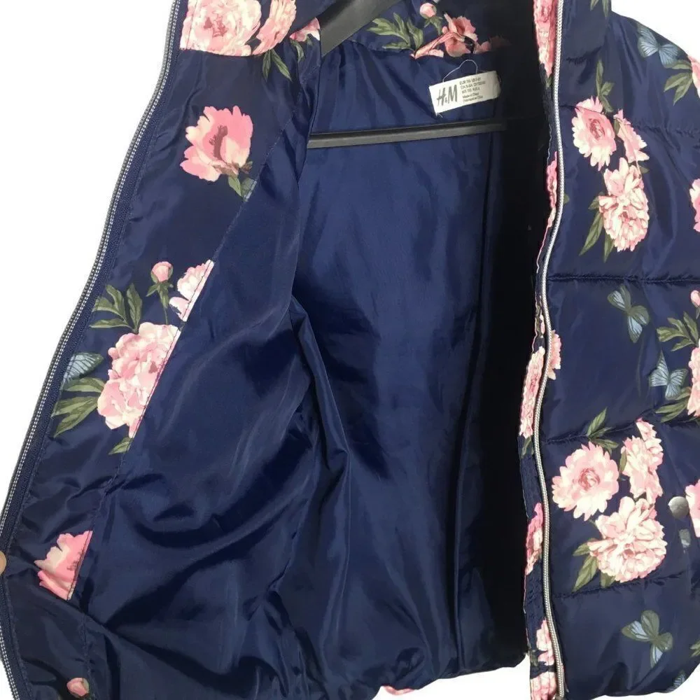 H&M Dark blue pink floral  jacket